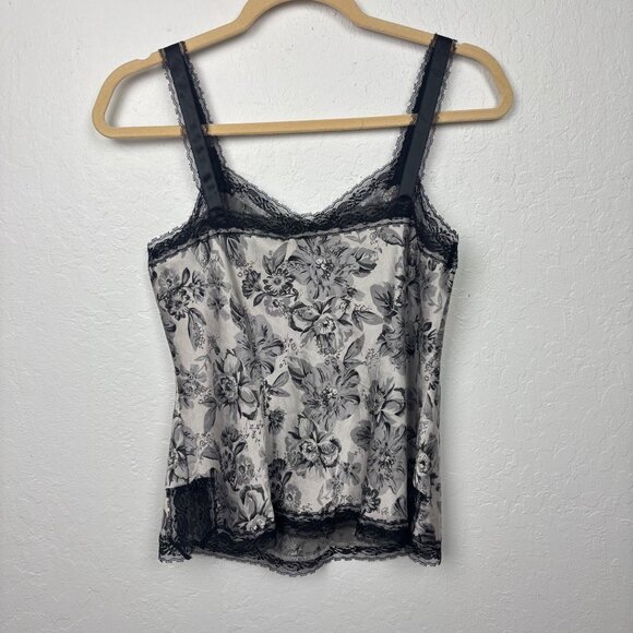 VTG y2k Nine West 6P S Floral Lace Trim Camisole Black White Layering Whimsigoth - Picture 5 of 5
